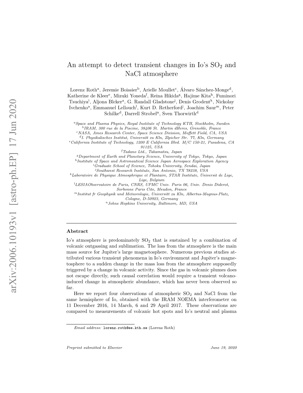 An Attempt to Detect Transient Changes in Io's SO₂ and Nacl Atmosphere