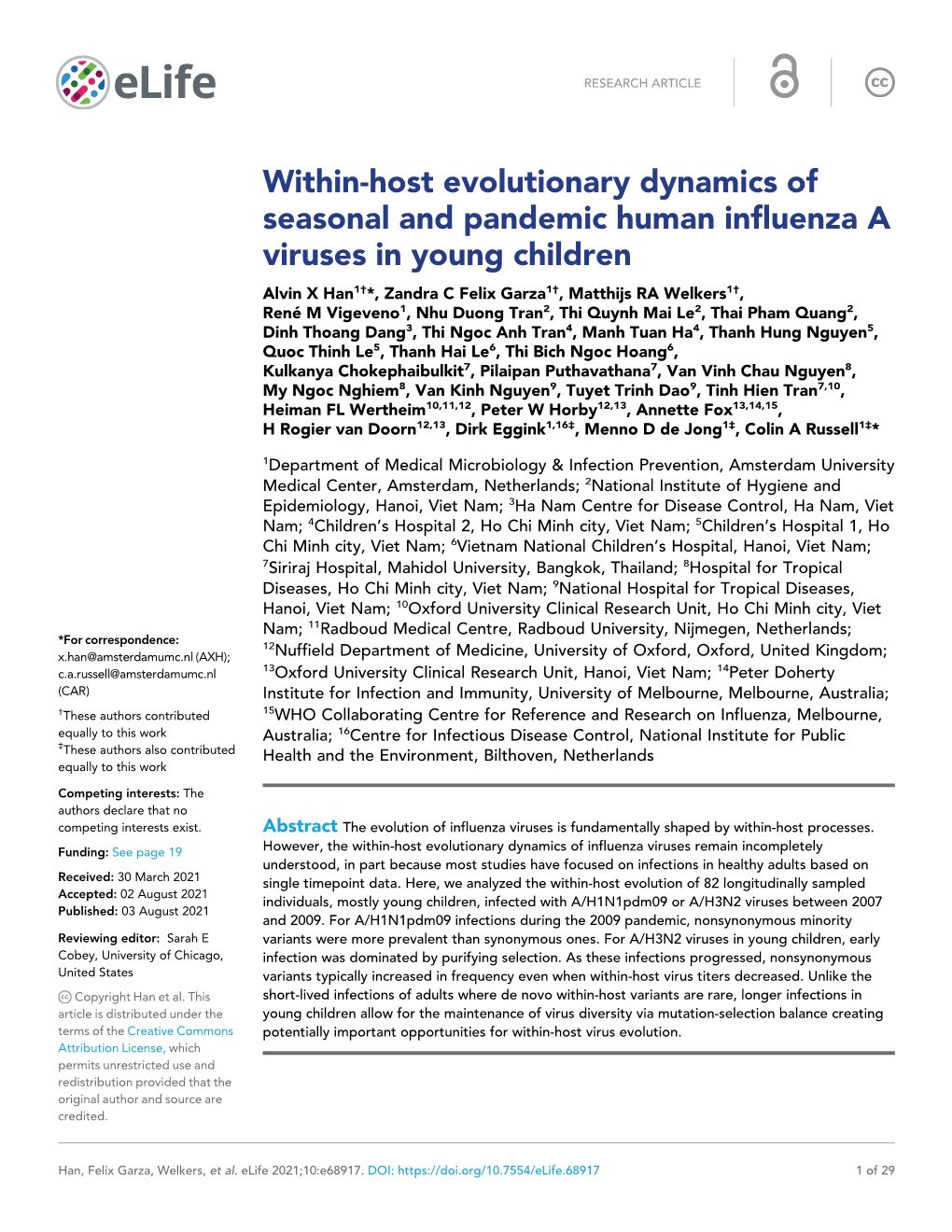 Within-Host Evolutionary Dynamics of Seasonal and Pandemic Human