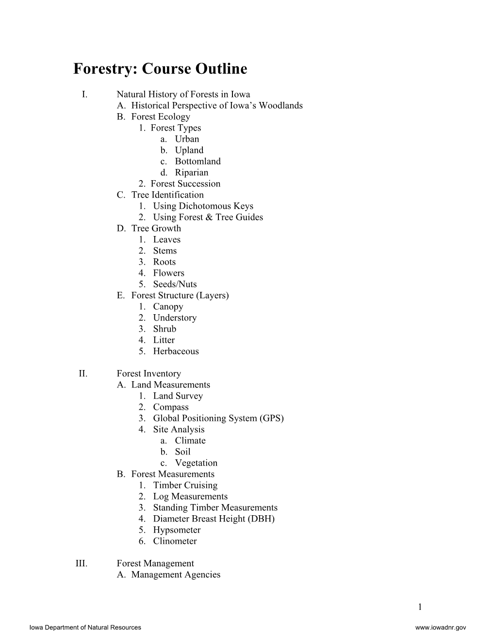 Forestry: Course Outline