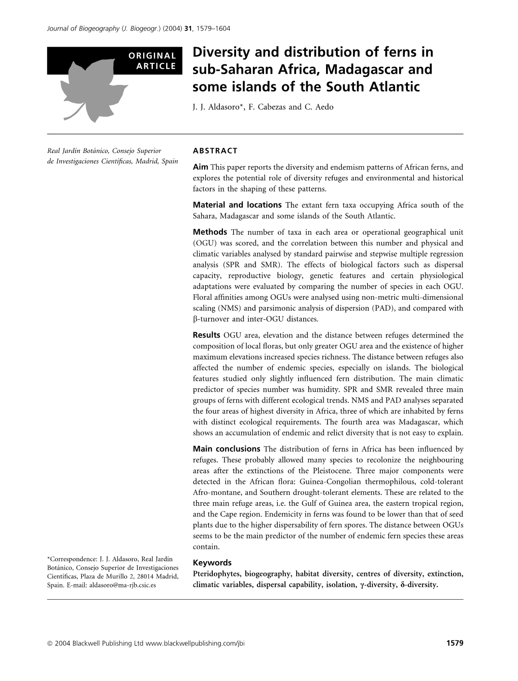 Diversity and Distribution of Ferns in Sub-Saharan Africa, Madagascar