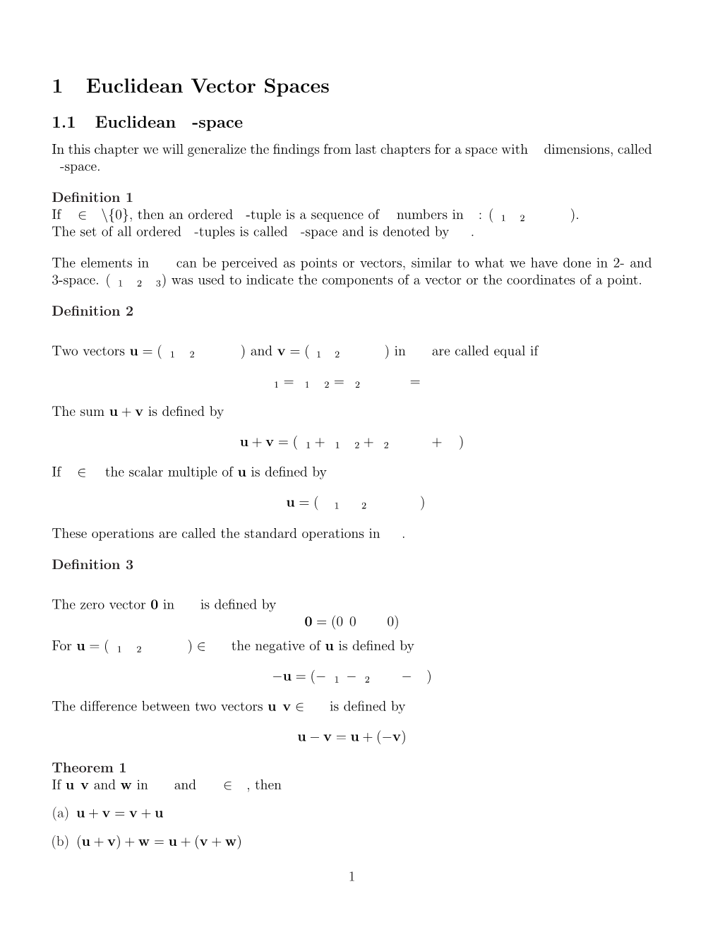 1 Euclidean Vector Spaces