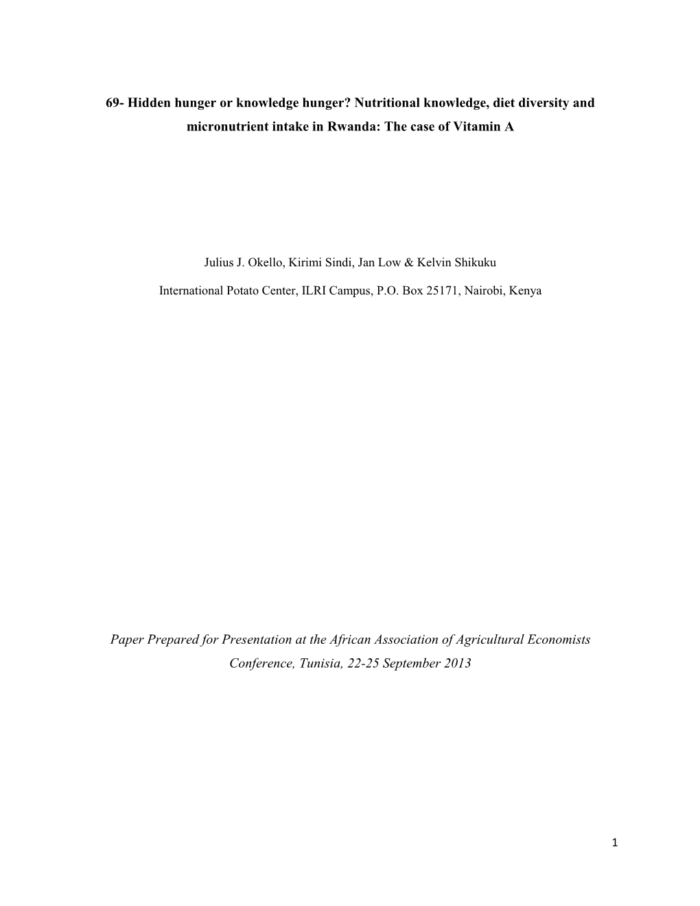 Nutritional Knowledge, Diet Diversity and Micronutrient Intake in Rwanda: the Case of Vitamin A