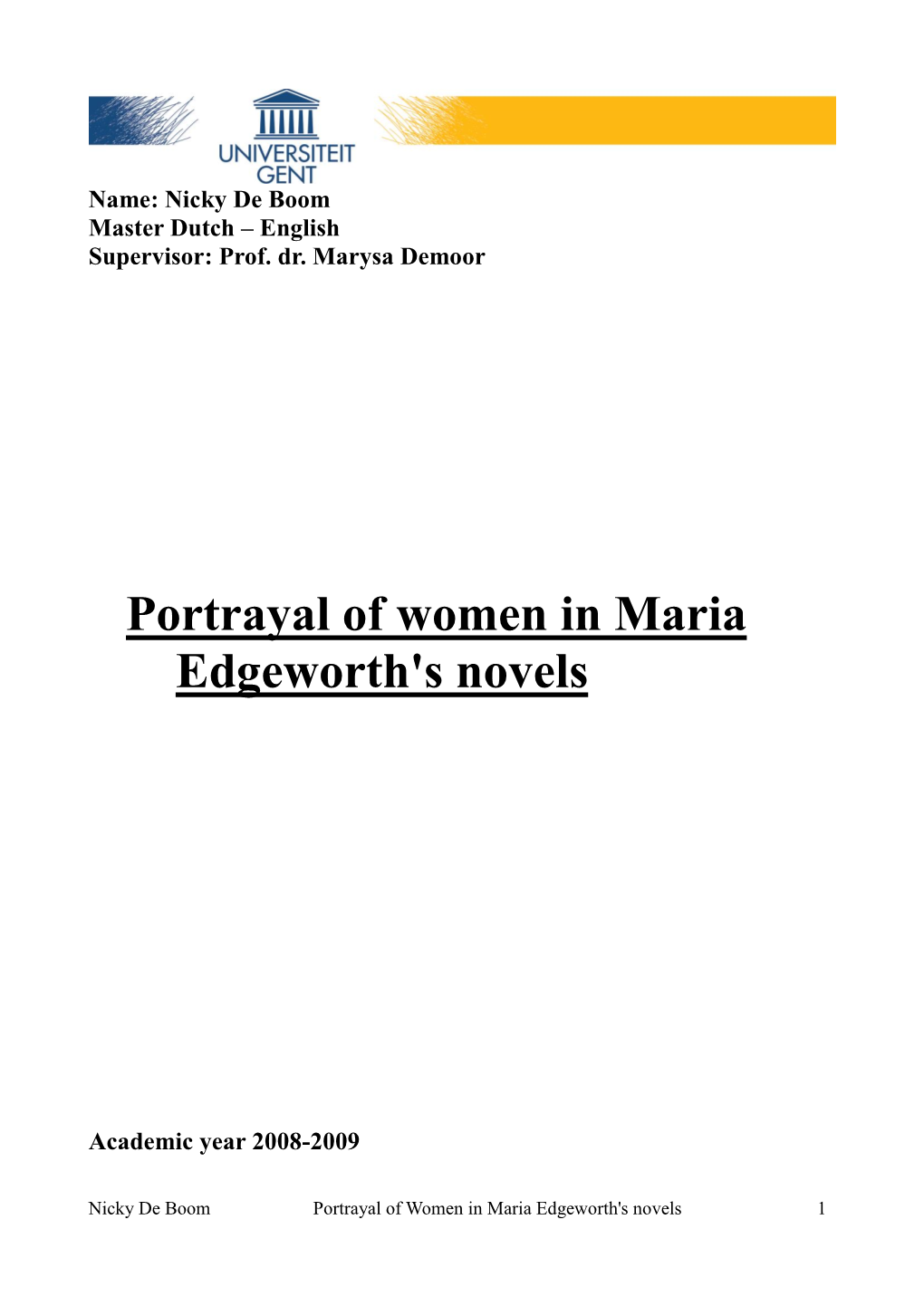 Portrayal of Women in Maria Edgeworth's Novels