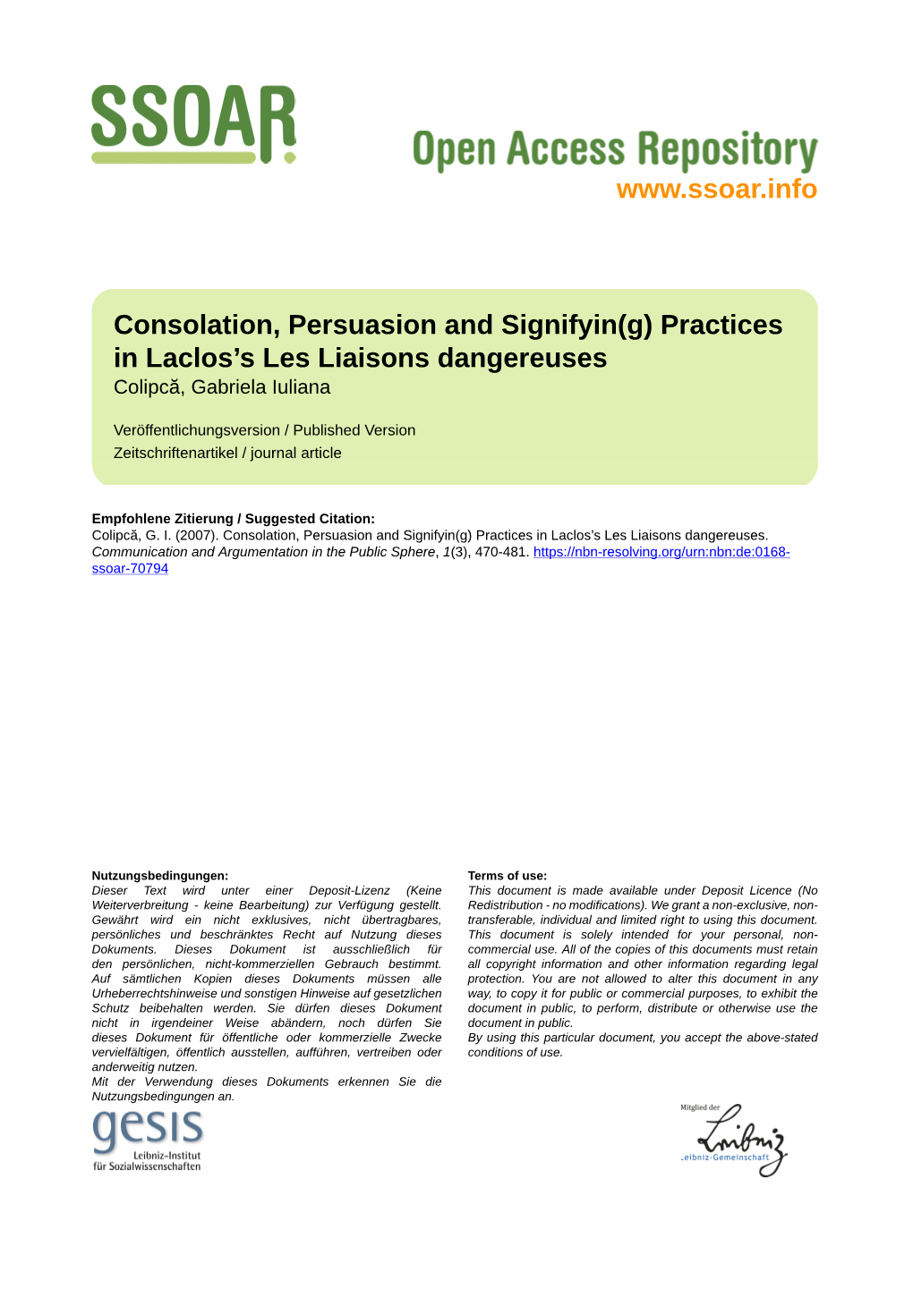 Consolation, Persuasion and Signifyin(G) Practices in Laclos's Les