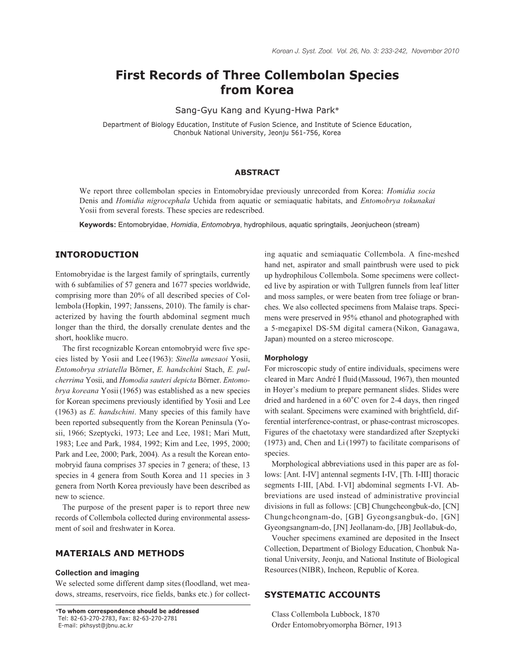 First Records of Three Collembolan Species from Korea