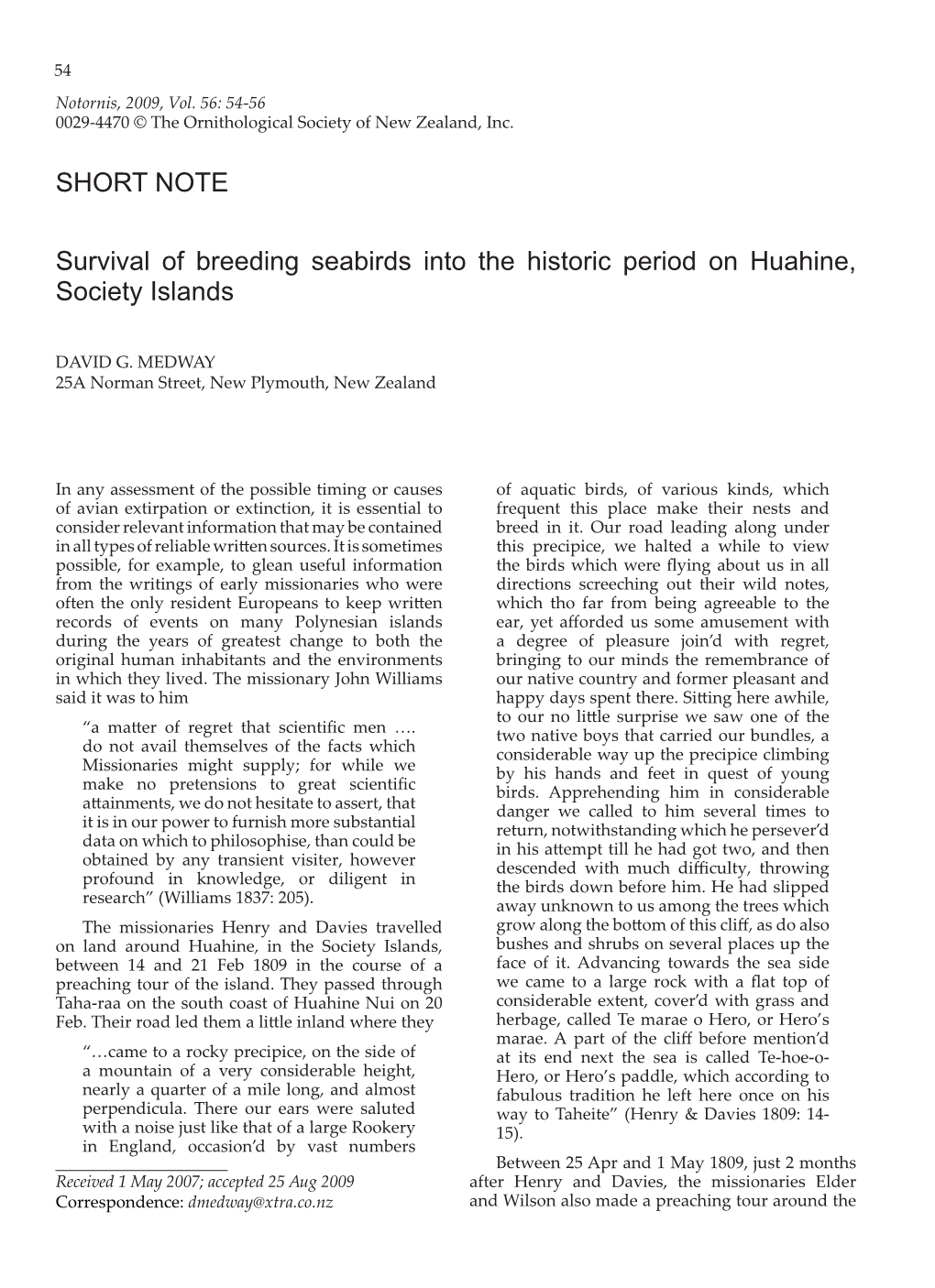 Survival of Breeding Seabirds Into the Historic Period on Huahine, Society Islands