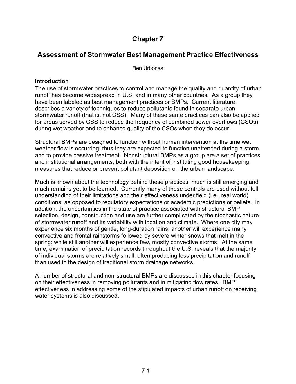 Chapter 7 Assessment of Stormwater Best Management Practice