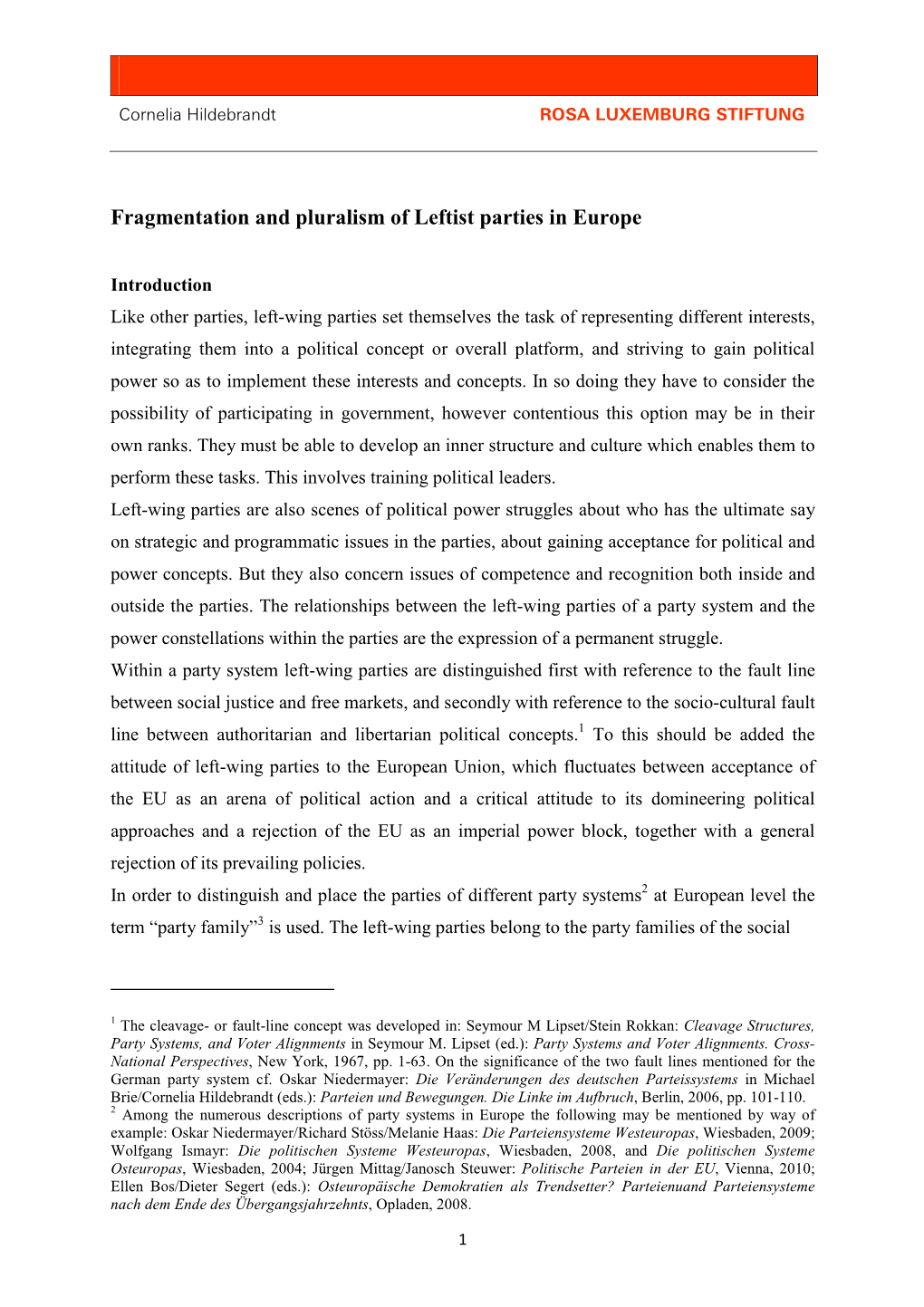 Fragmentation and Pluralism of Leftist Parties in Europe