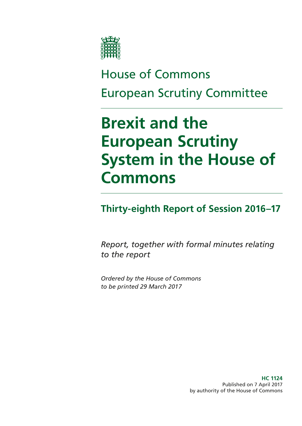 Brexit and the European Scrutiny System in the House of Commons