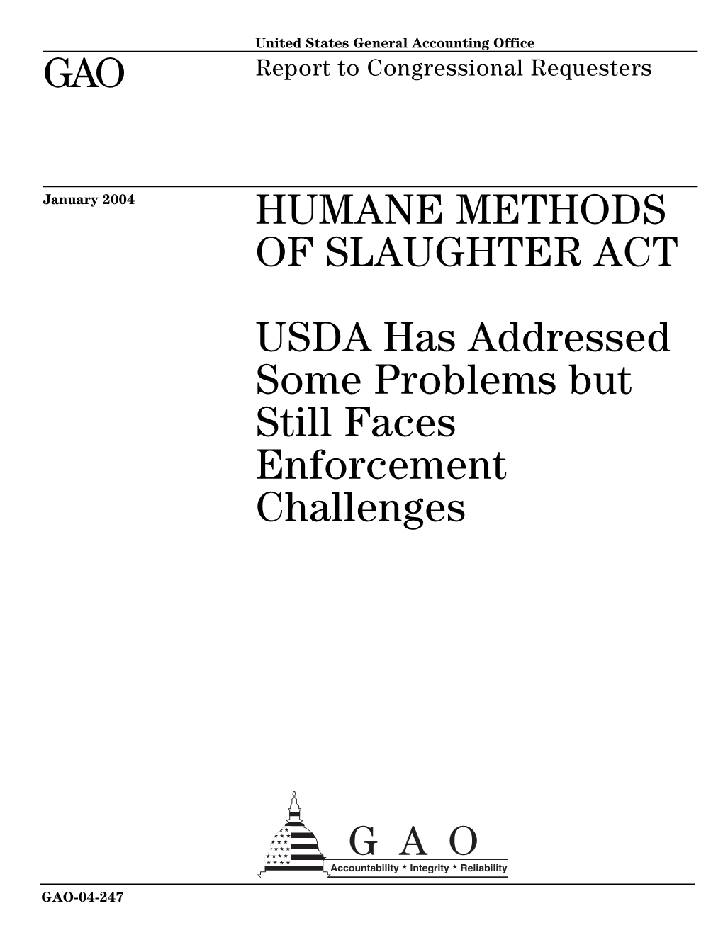 GAO-04-247 Humane Methods of Slaughter
