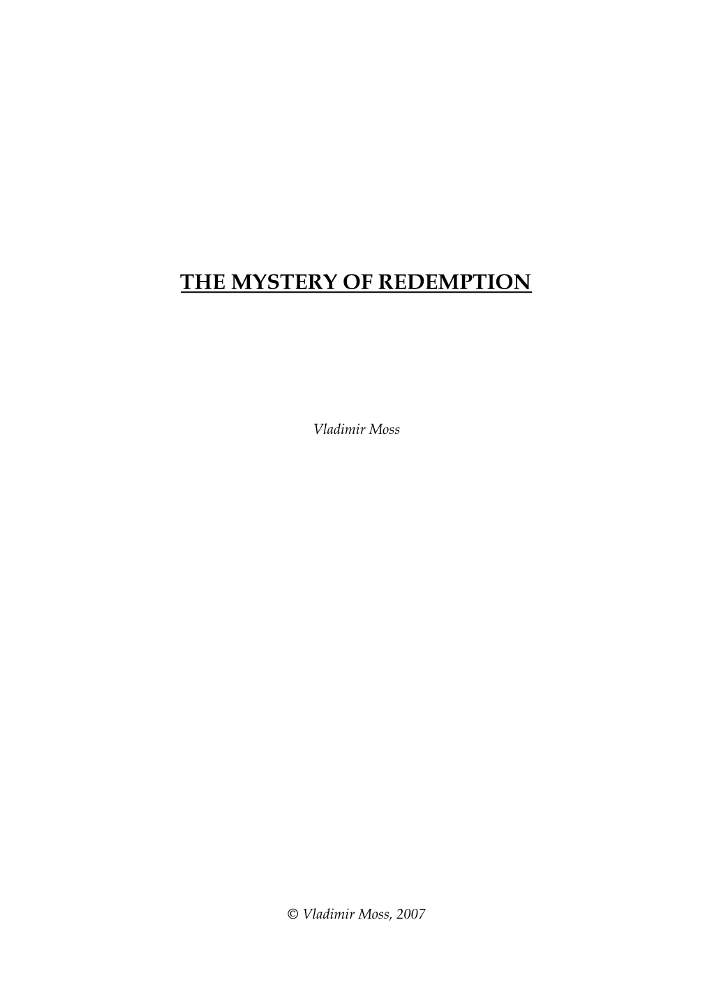 The Mystery of Redemption