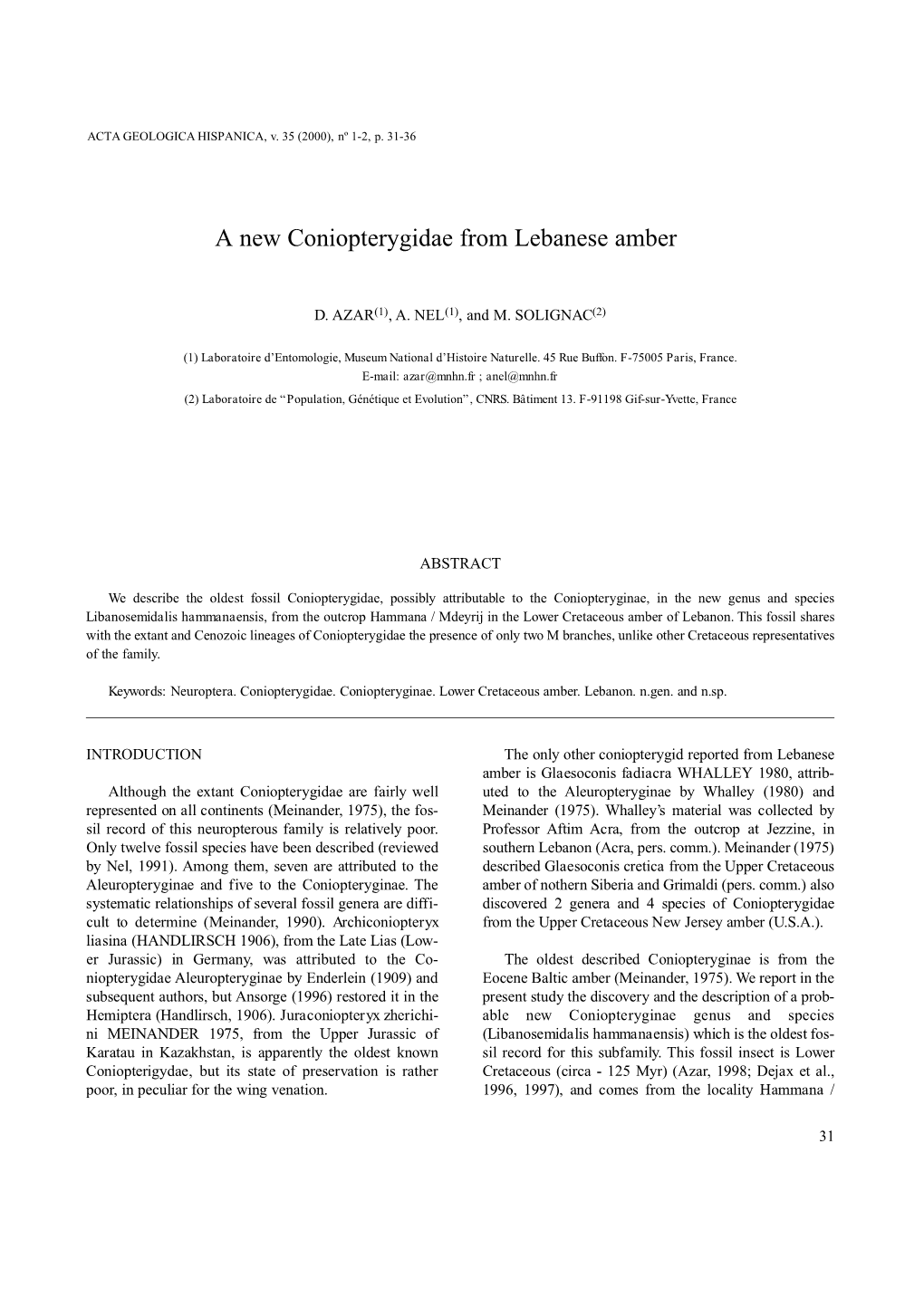 A New Coniopterygidae from Lebanese Amber