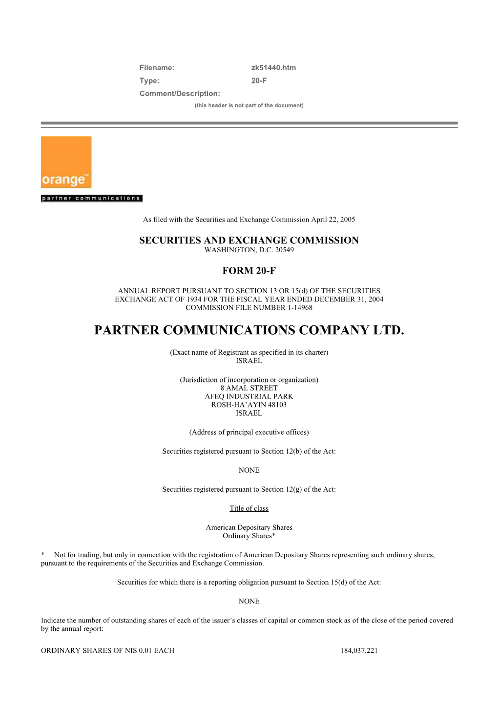 Partner Communications Company Ltd