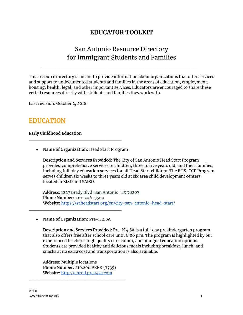 San Antonio Resource Directory for Immigrant Students & Families