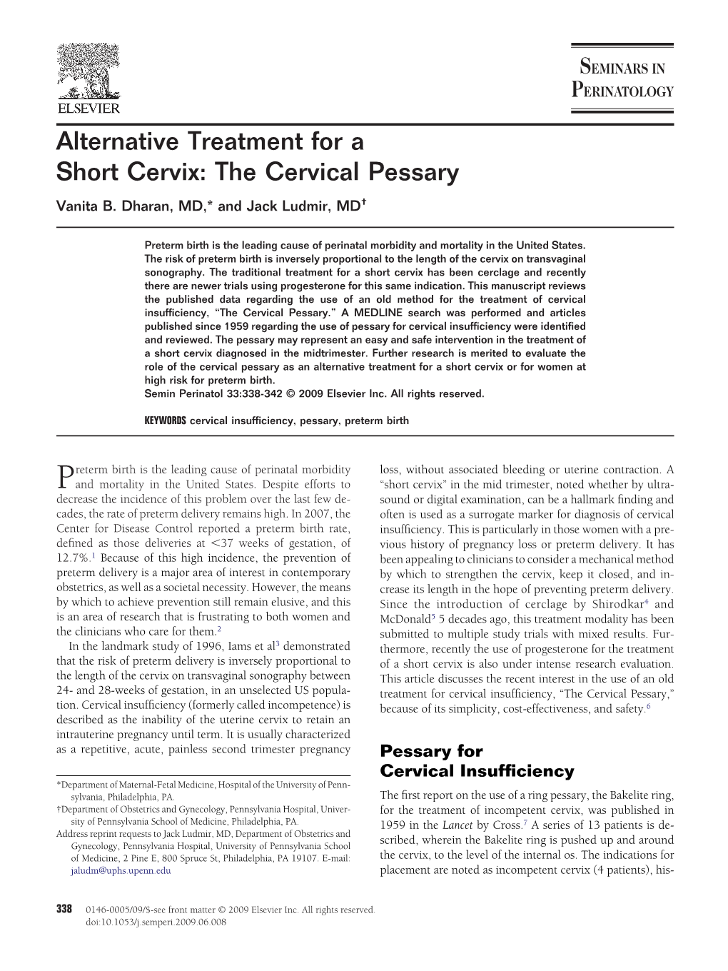 Alternative Treatment for a Short Cervix: the Cervical Pessary Vanita B