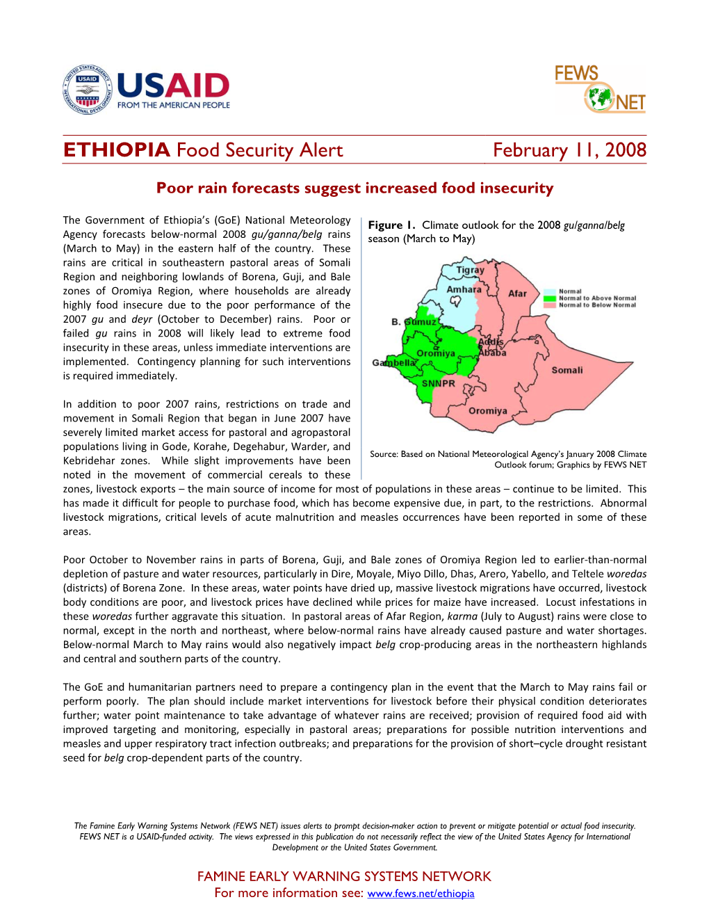 ETHIOPIA Food Security Alert February 11, 2008