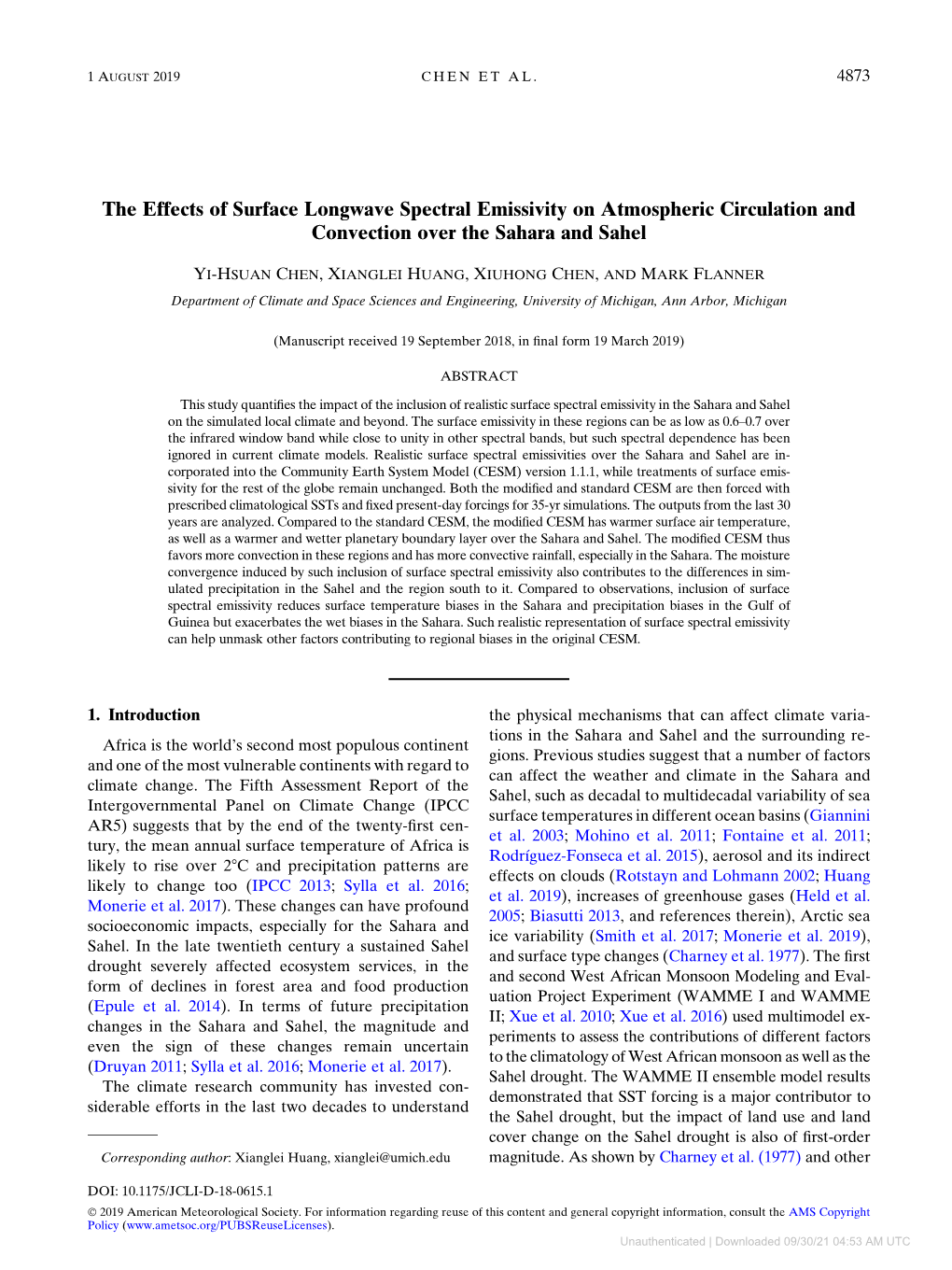 The Effects of Surface Longwave Spectral Emissivity on Atmospheric Circulation and Convection Over the Sahara and Sahel