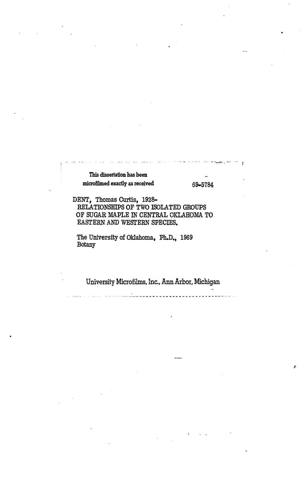 University Microfilms, Inc., Ann Arbor, Michigan the UNIVERSITY of OKLAHOMA