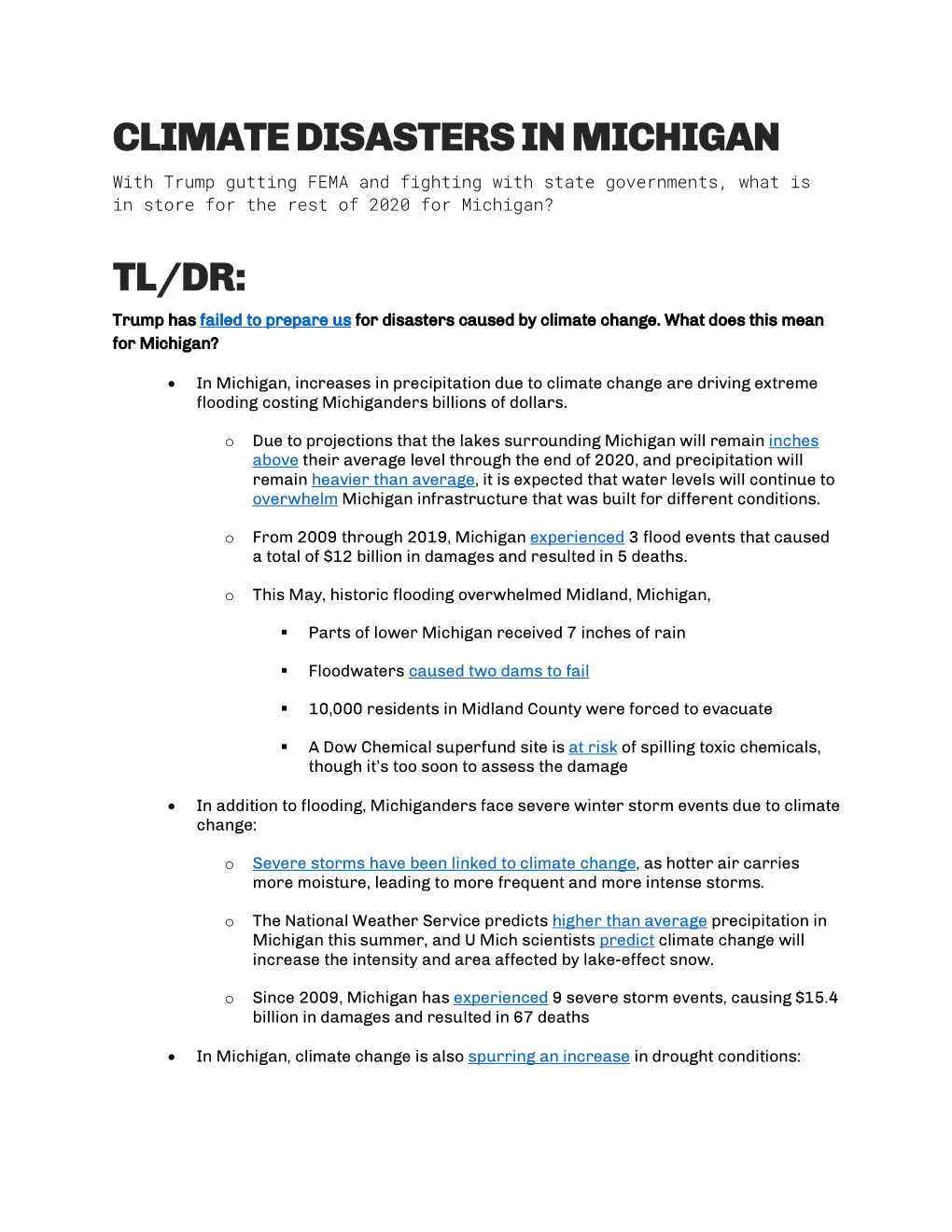 Climate Disasters in Michigan Tl/Dr