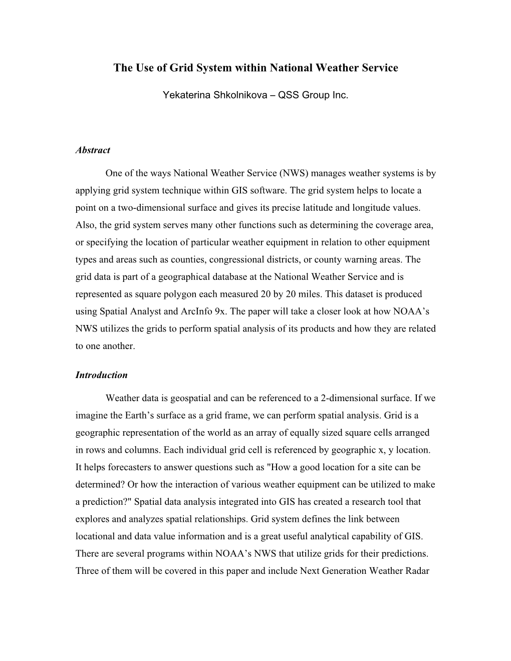 The Use of Grid System Within National Weather Service