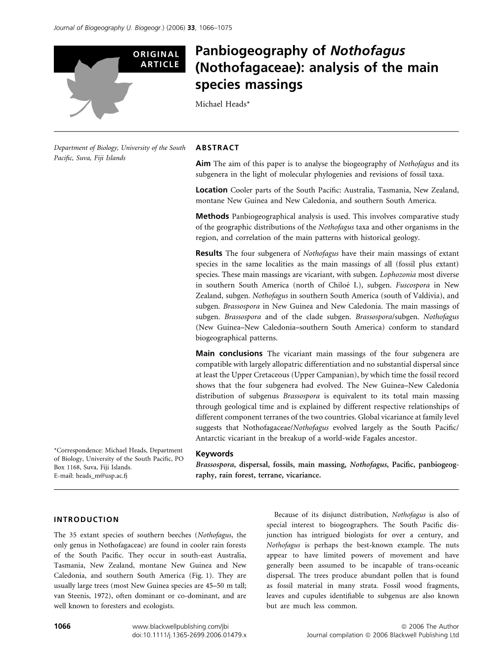 (Nothofagaceae): Analysis of the Main Species Massings Michael Heads*