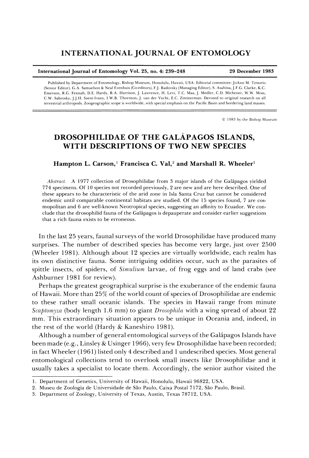 International Journal of Entomology Drosophilidae