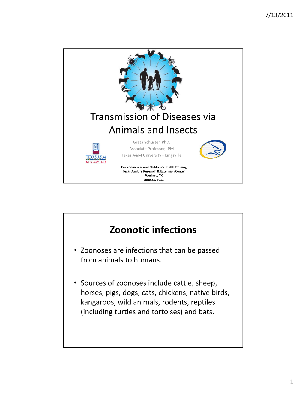 Transmission of Diseases Via Animals and Insects Zoonotic Infections