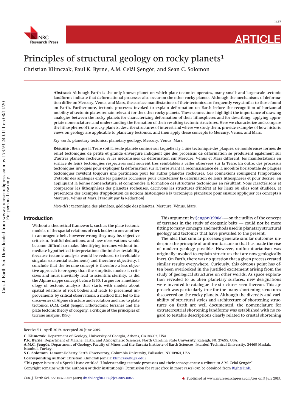 Principles of Structural Geology on Rocky Planets1 Christian Klimczak, Paul K