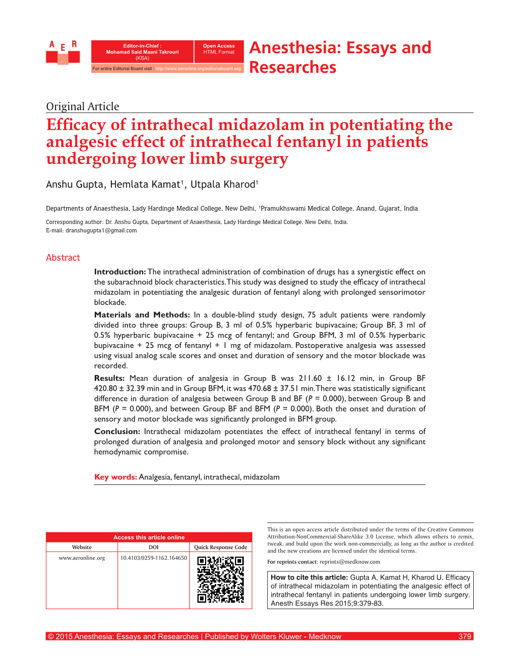 Anesthesia: Essays and (KSA) for Entire Editorial Board Visit : Researches