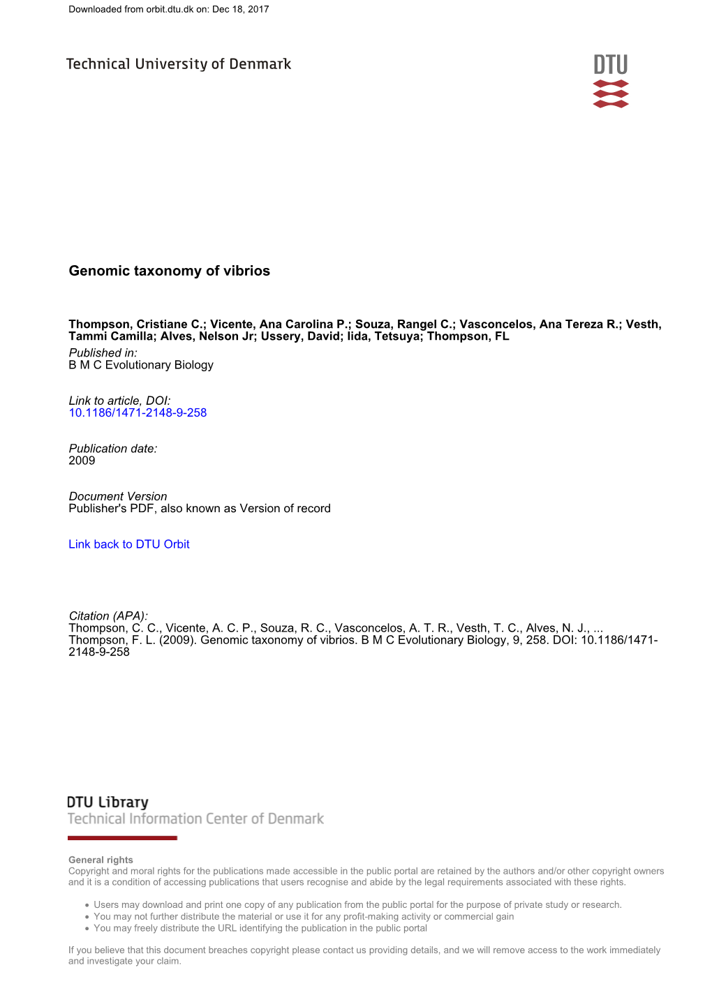 Genomic Taxonomy of Vibrios