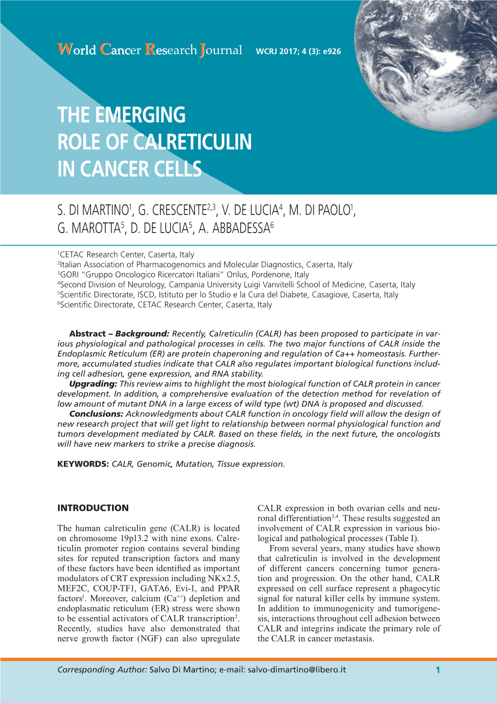 The Emerging Role of Calreticulin in Cancer Cells