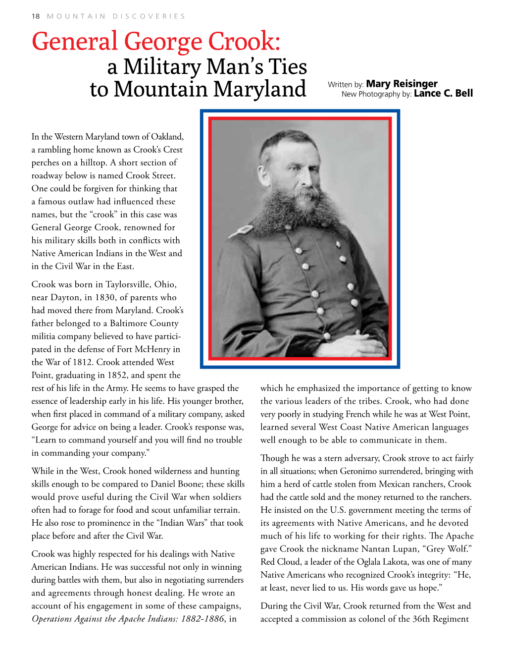 General George Crook: a Military Man’S Ties Written By: Mary Reisinger to Mountain Maryland New Photography By: Lance C