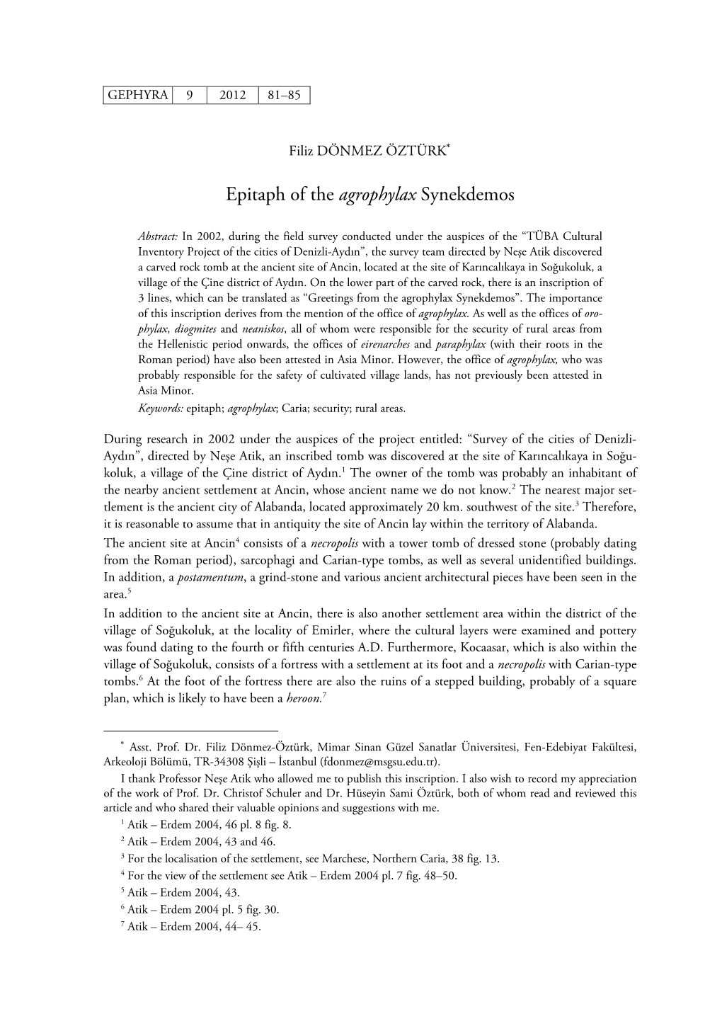 Epitaph of the Agrophylax Synekdemos