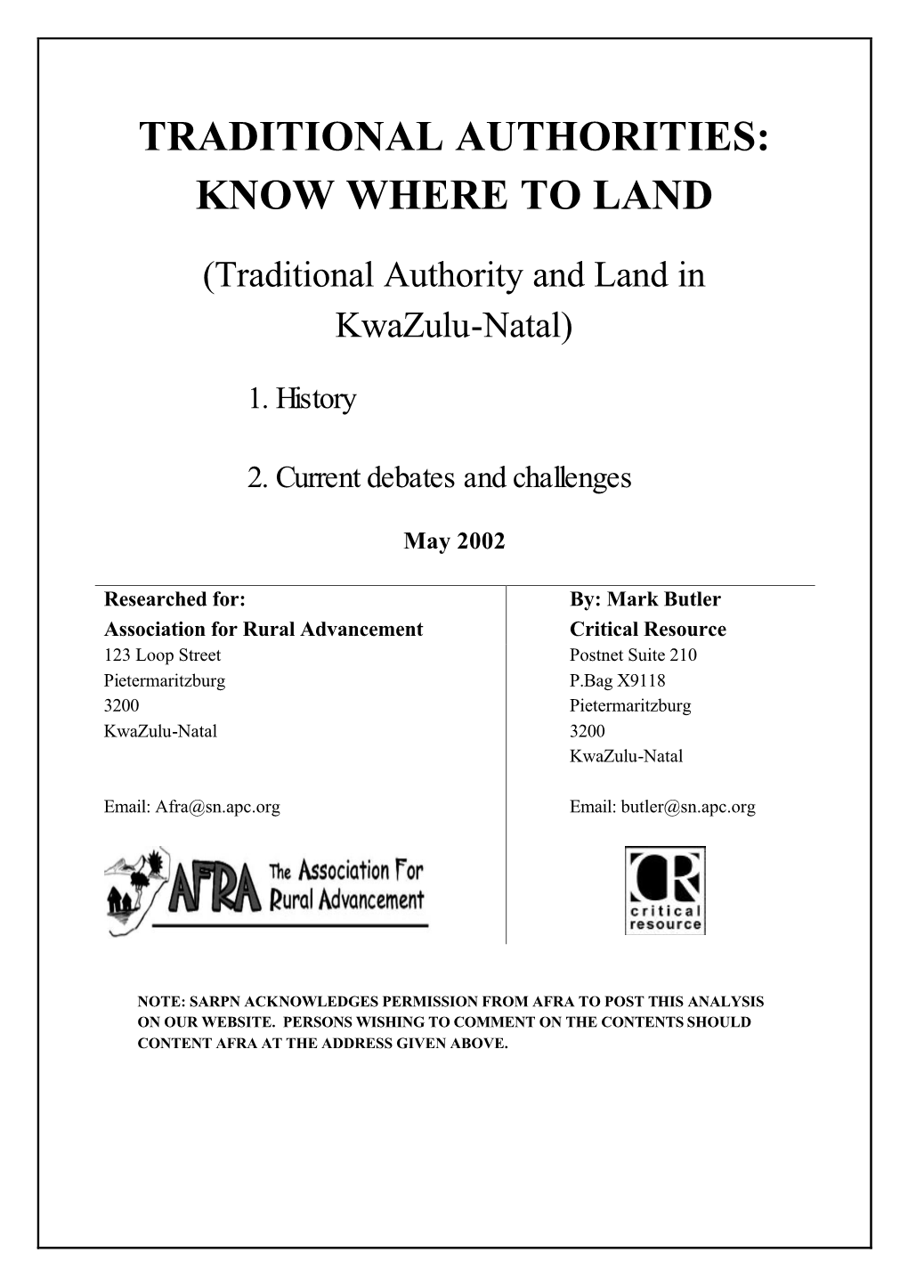 Traditional Authorities: Know Where to Land