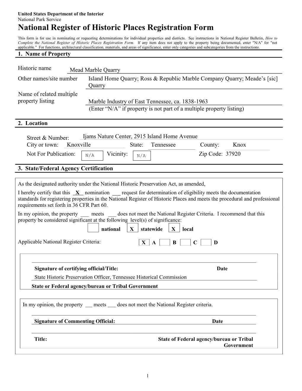 National Register of Historic Places Registration Form