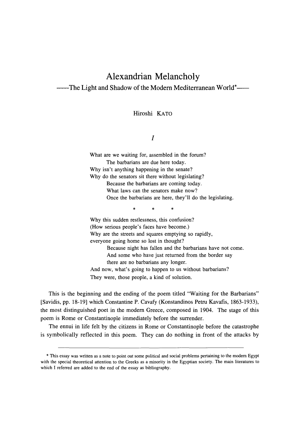 Alexandrian Melancholy the Light and Shadow of the Modern Mediterranean World