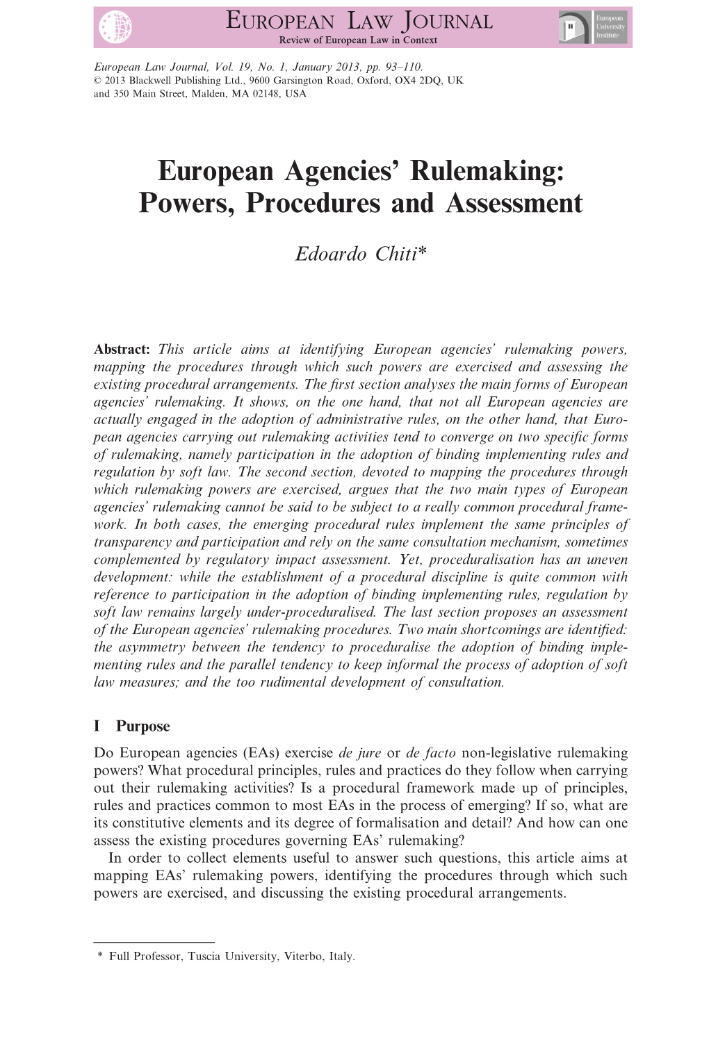 European Agencies Rulemaking: Powers, Procedures and Assessment