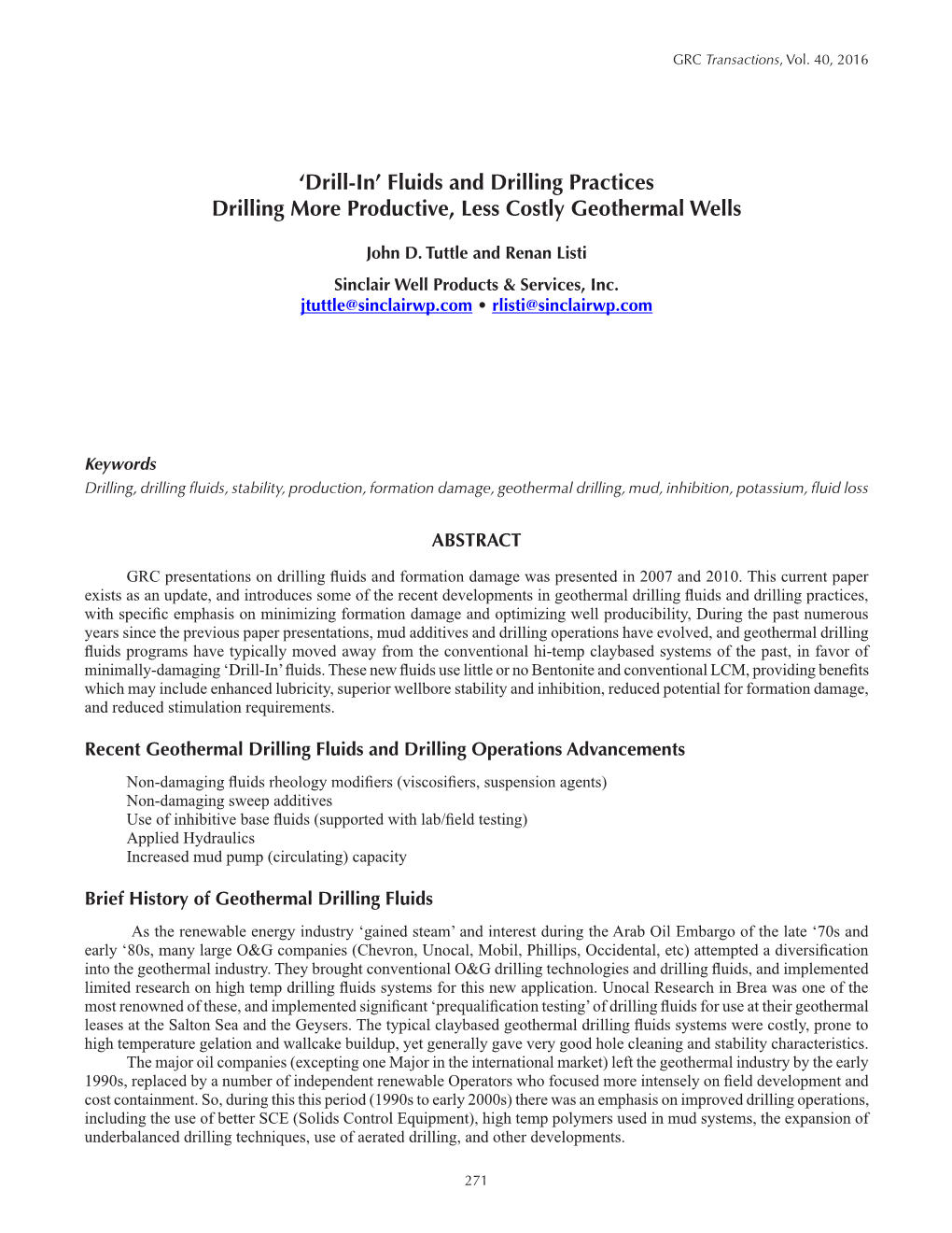 'Drill-In' Fluids and Drilling Practices Drilling More Productive, Less