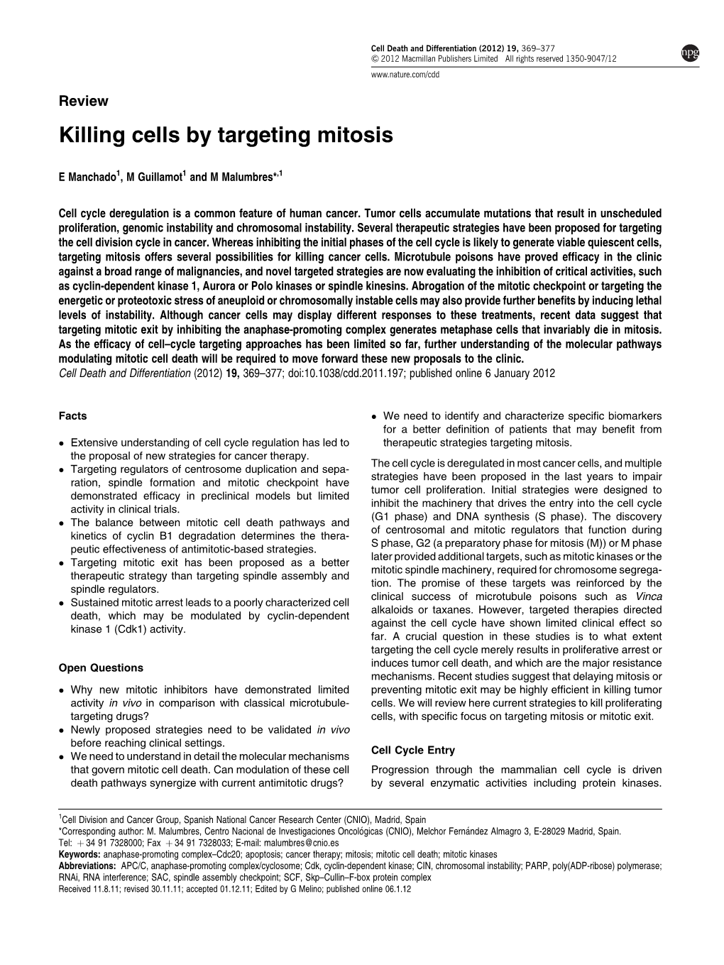 Killing Cells by Targeting Mitosis