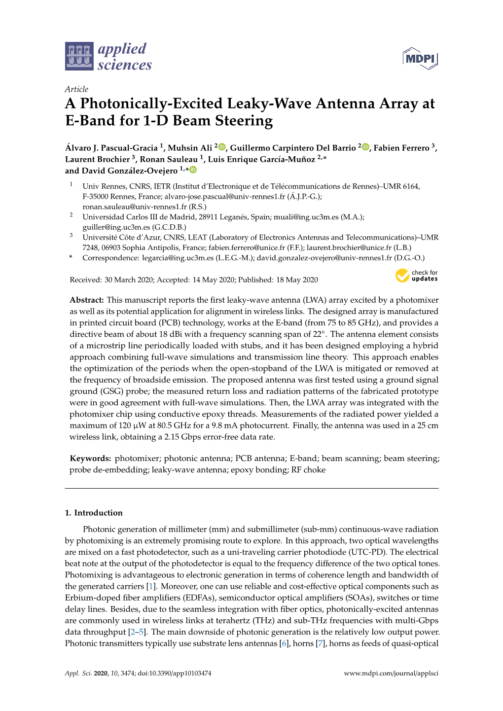 A Photonically-Excited Leaky-Wave Antenna Array at E-Band for 1-D Beam Steering