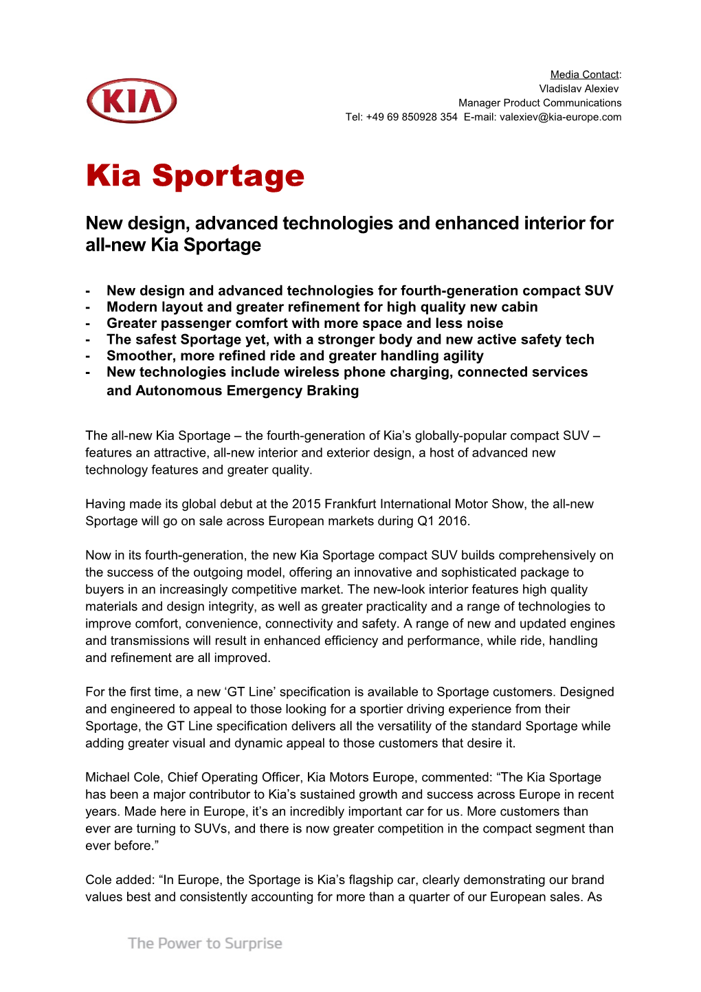 New Design, Advanced Technologies and Enhanced Interior for All-New Kia Sportage