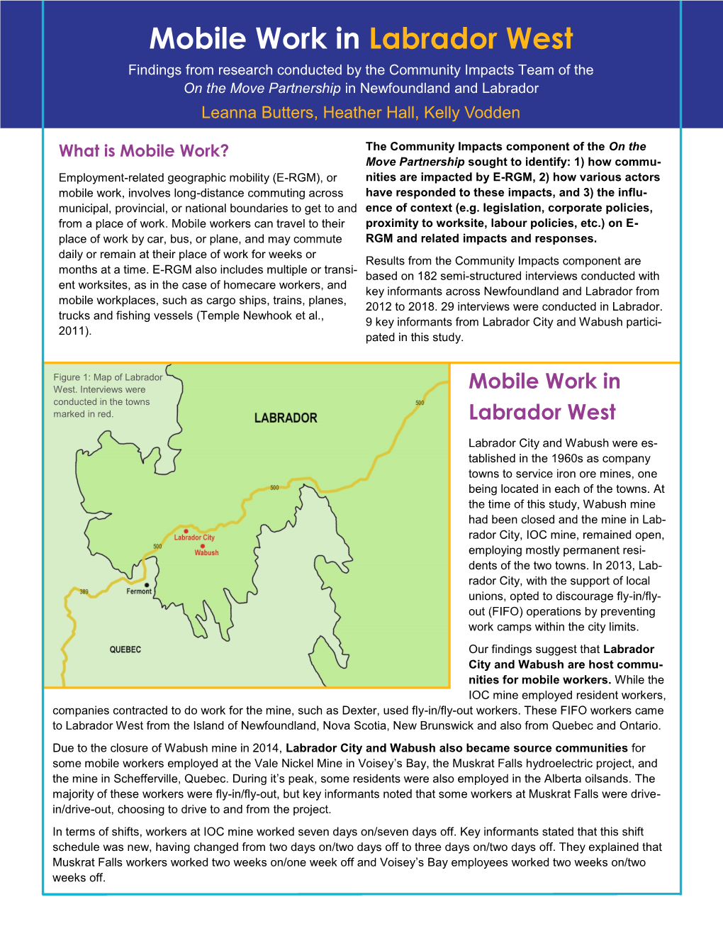 Mobile Work in Labrador West Findings from Research Conducted by the Community Impacts Team of the on the Move Partnership in Newfoundland and Labrador