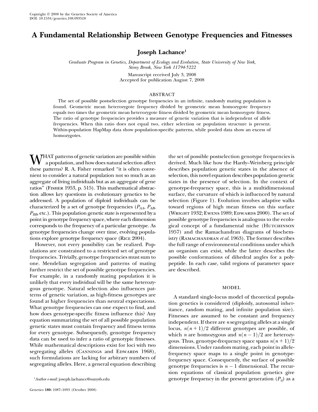 A Fundamental Relationship Between Genotype Frequencies and Fitnesses