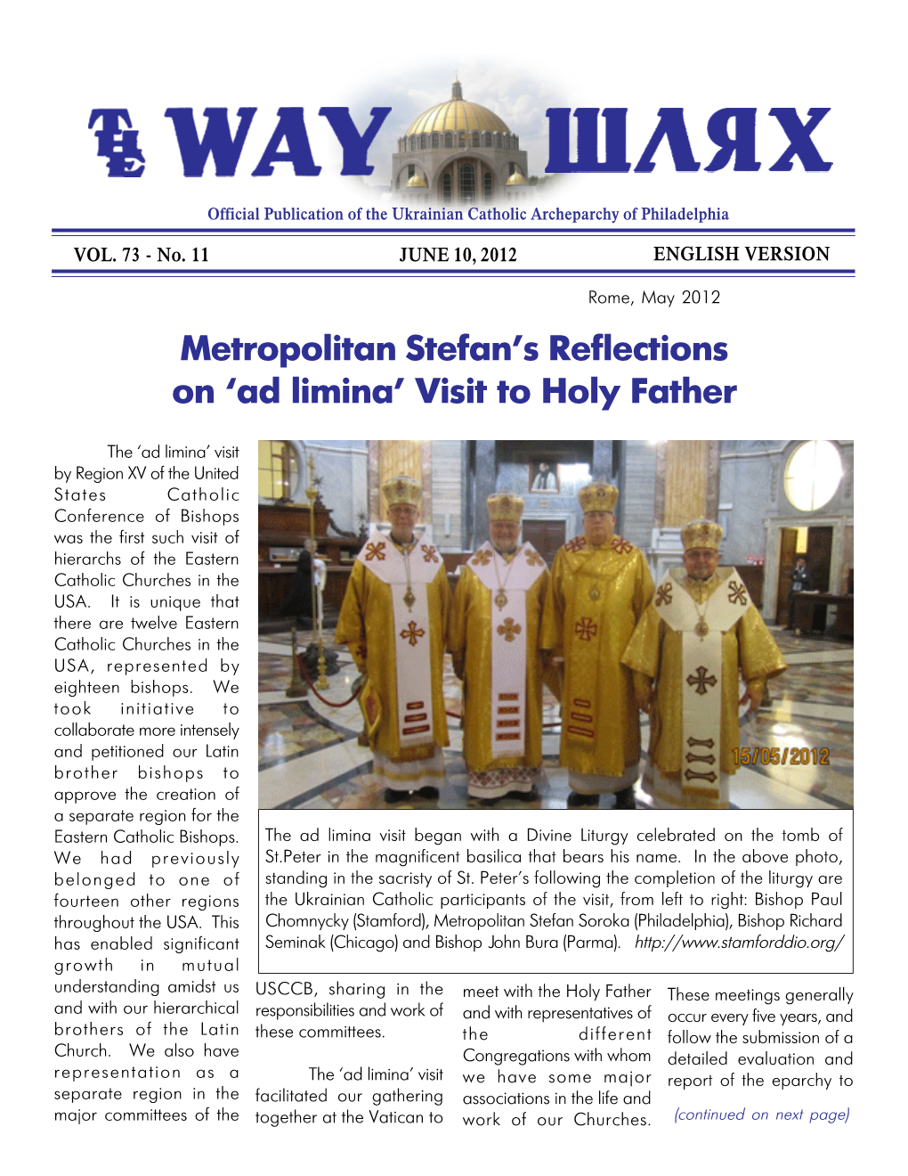 Metropolitan Stefan's Reflections on 'Ad Limina' Visit to Holy Father