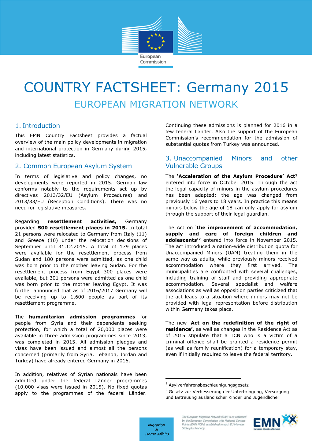 COUNTRY FACTSHEET: Germany 2015 EUROPEAN MIGRATION NETWORK