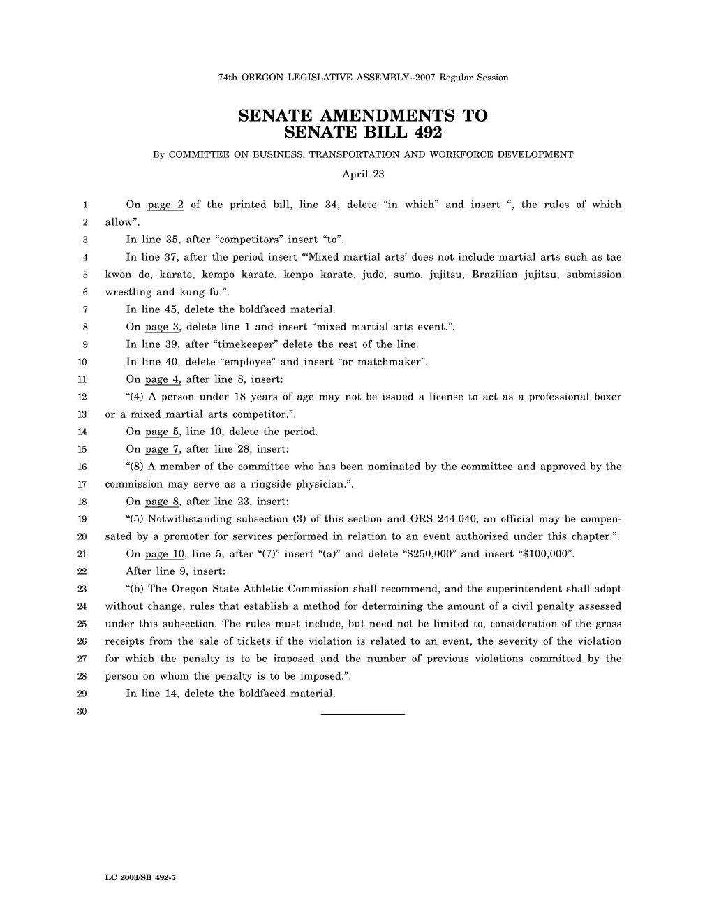 Senate Amendments to Senate Bill 492