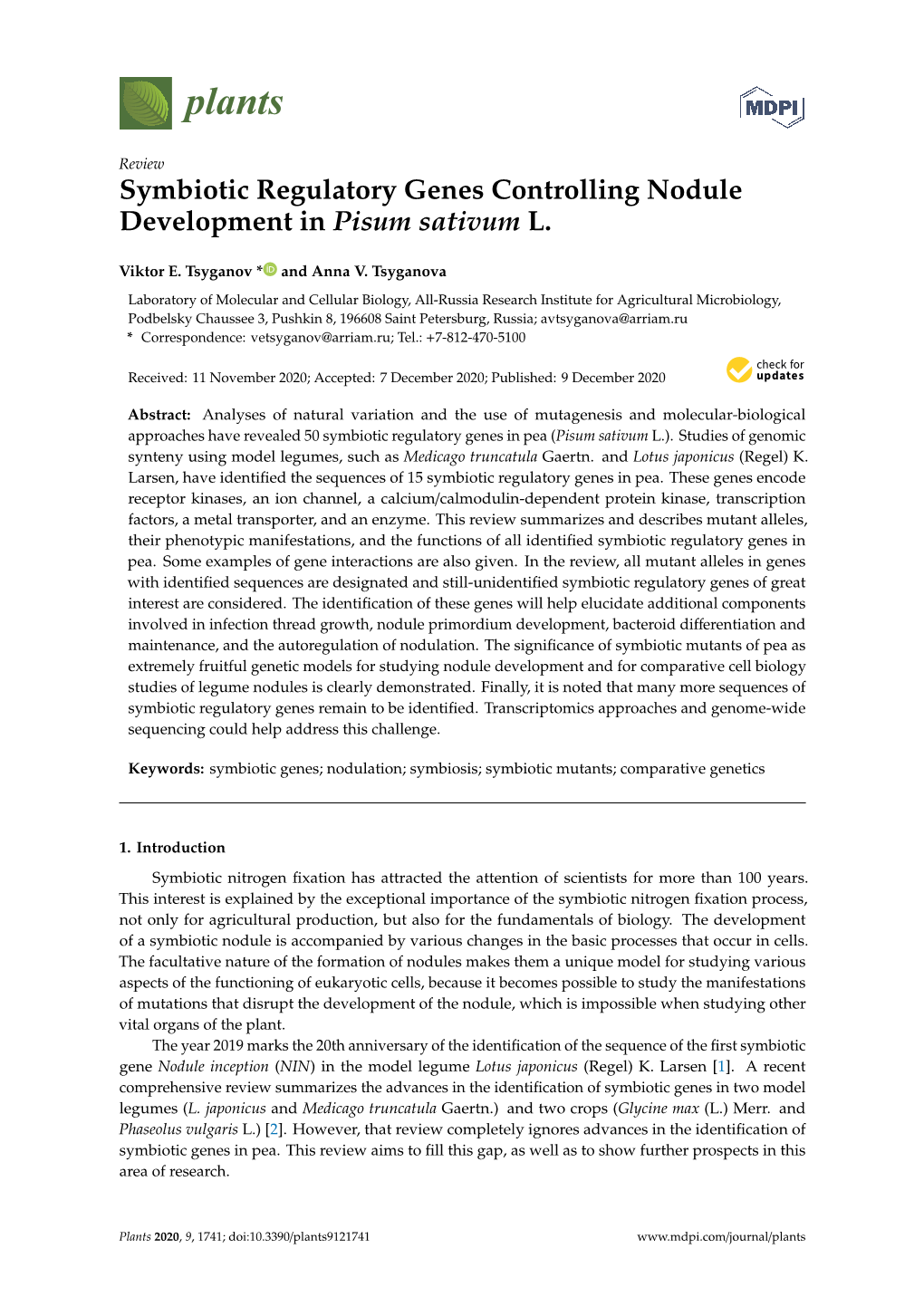 Symbiotic Regulatory Genes Controlling Nodule Development in Pisum Sativum L