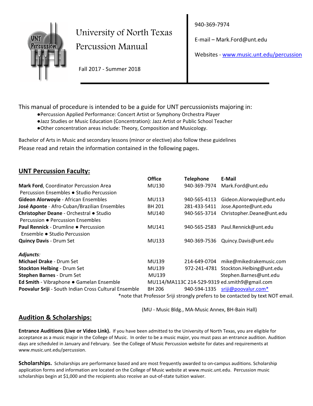 University of North Texas Percussion Manual