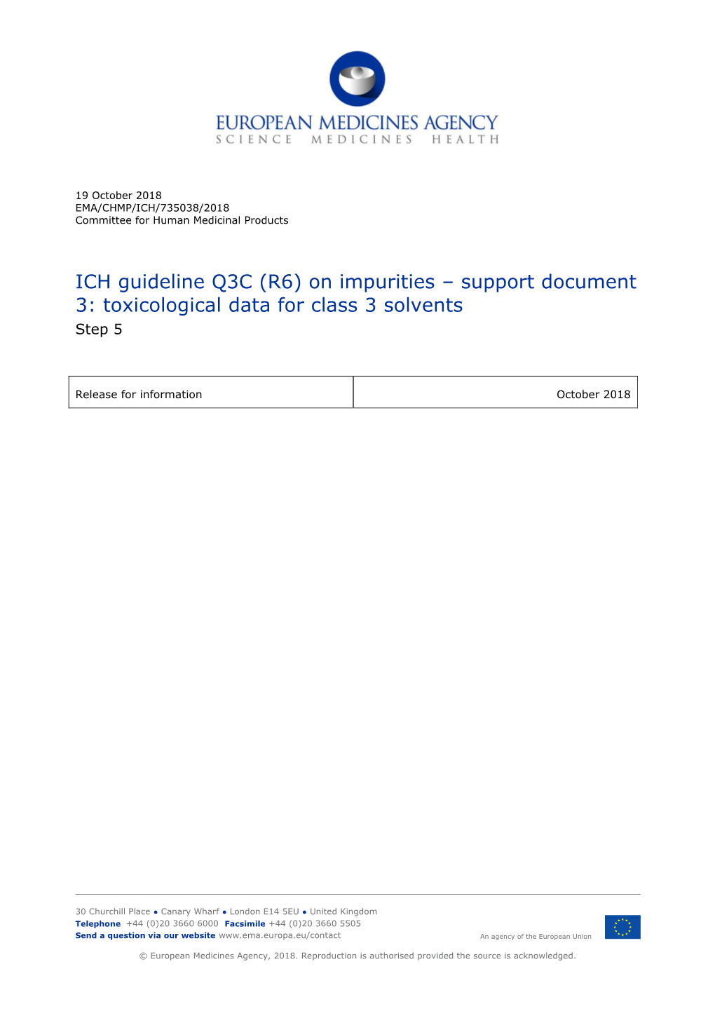 ICH Guideline Q3C (R7) on Impurities – Support Document 3 Toxicological Data for Class 3 Solvents