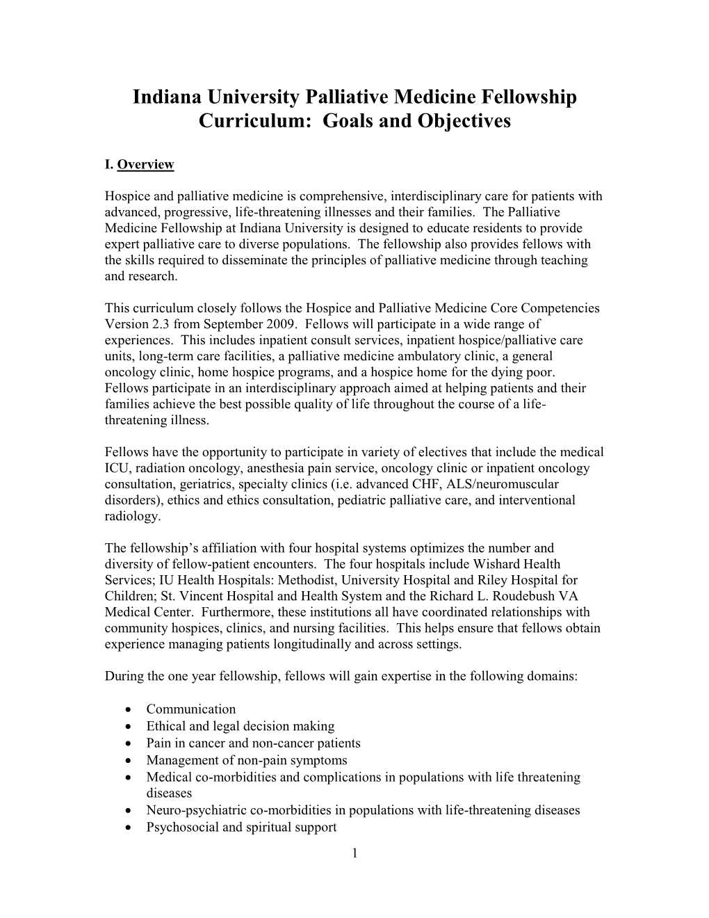 Curriculum: Indiana University Palliative Medicine Fellowship